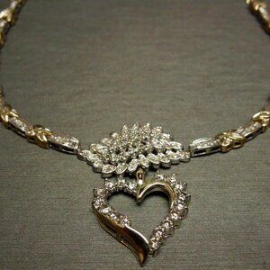Vintage Estate C1980 10K 14K Gold 3.95TCW Diamond Heart Necklace 16"